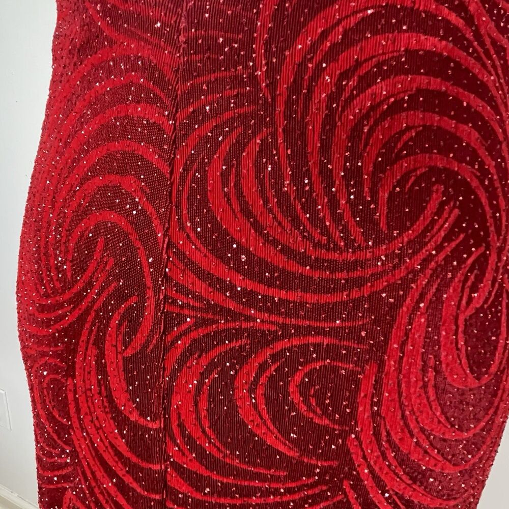 Vintage y2k 90s Cache Prom Formal Dress Glitter Maxi Fitted M Red Whimsical USA - Picture 10 of 16